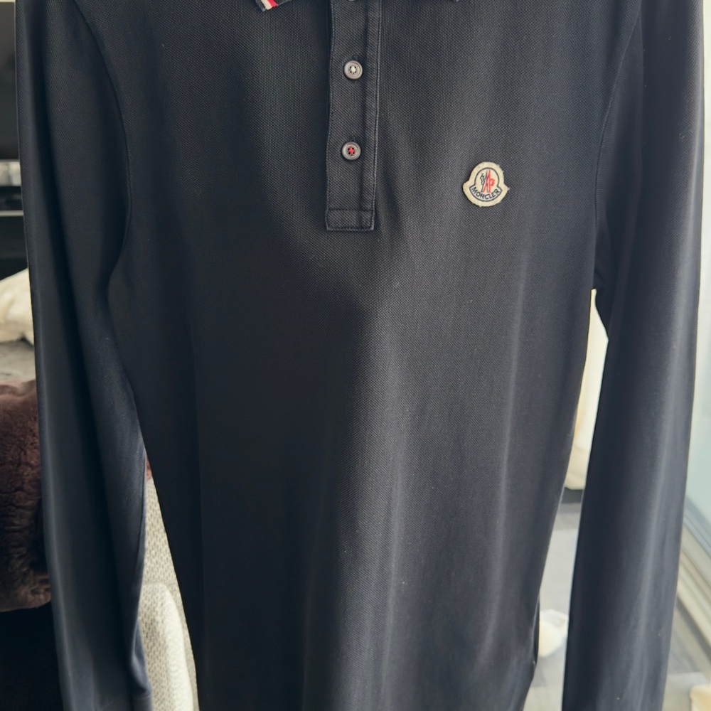 Moncler Maglia Polo Navy Tricolor Trim LS M - Picture 9 of 12